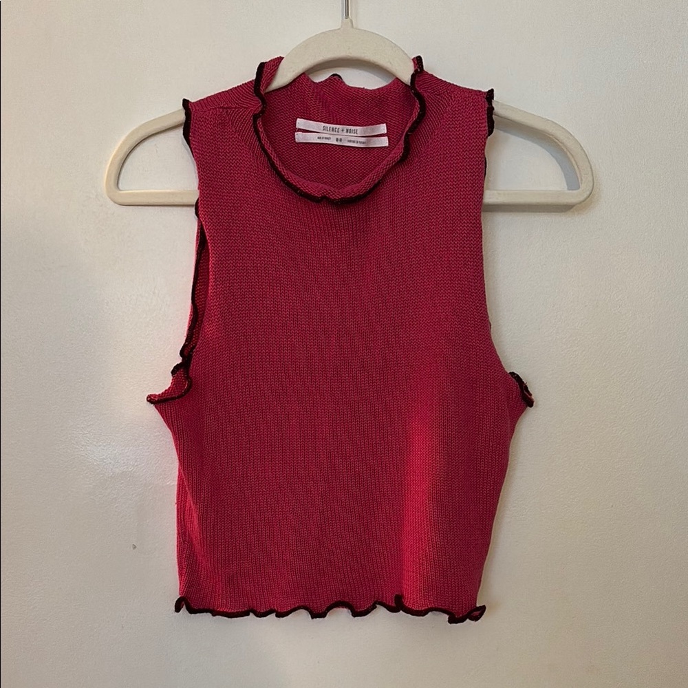 Urban outfitters, Sleeveless Pink Knit Top with Brown Trim